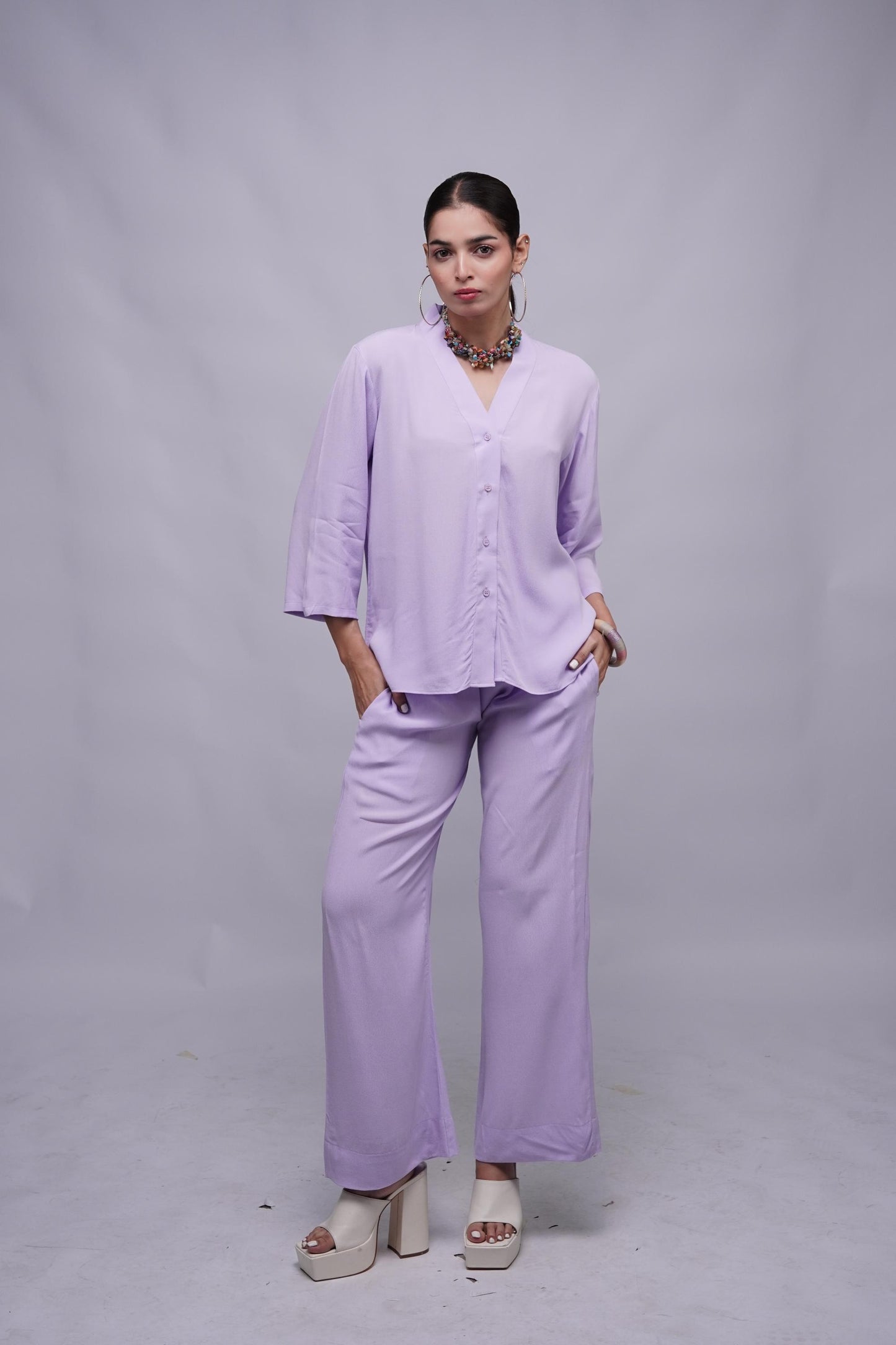 Classic Essence Light Violet Casual Set | Shirt & Trouser