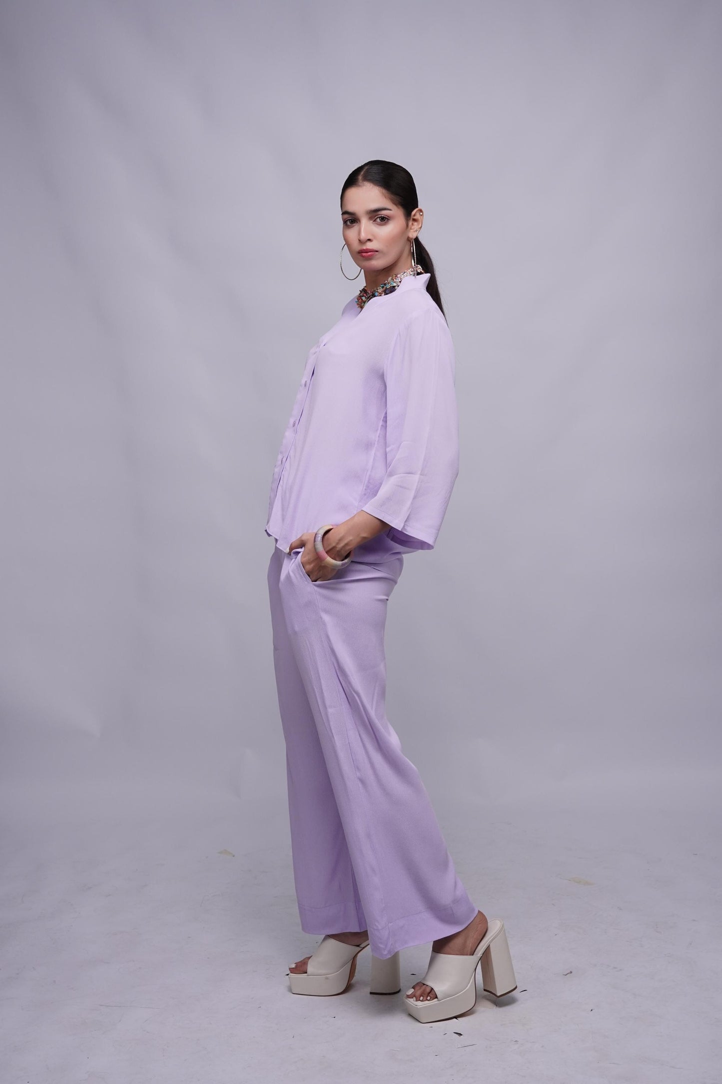 Classic Essence Light Violet Casual Set | Shirt & Trouser