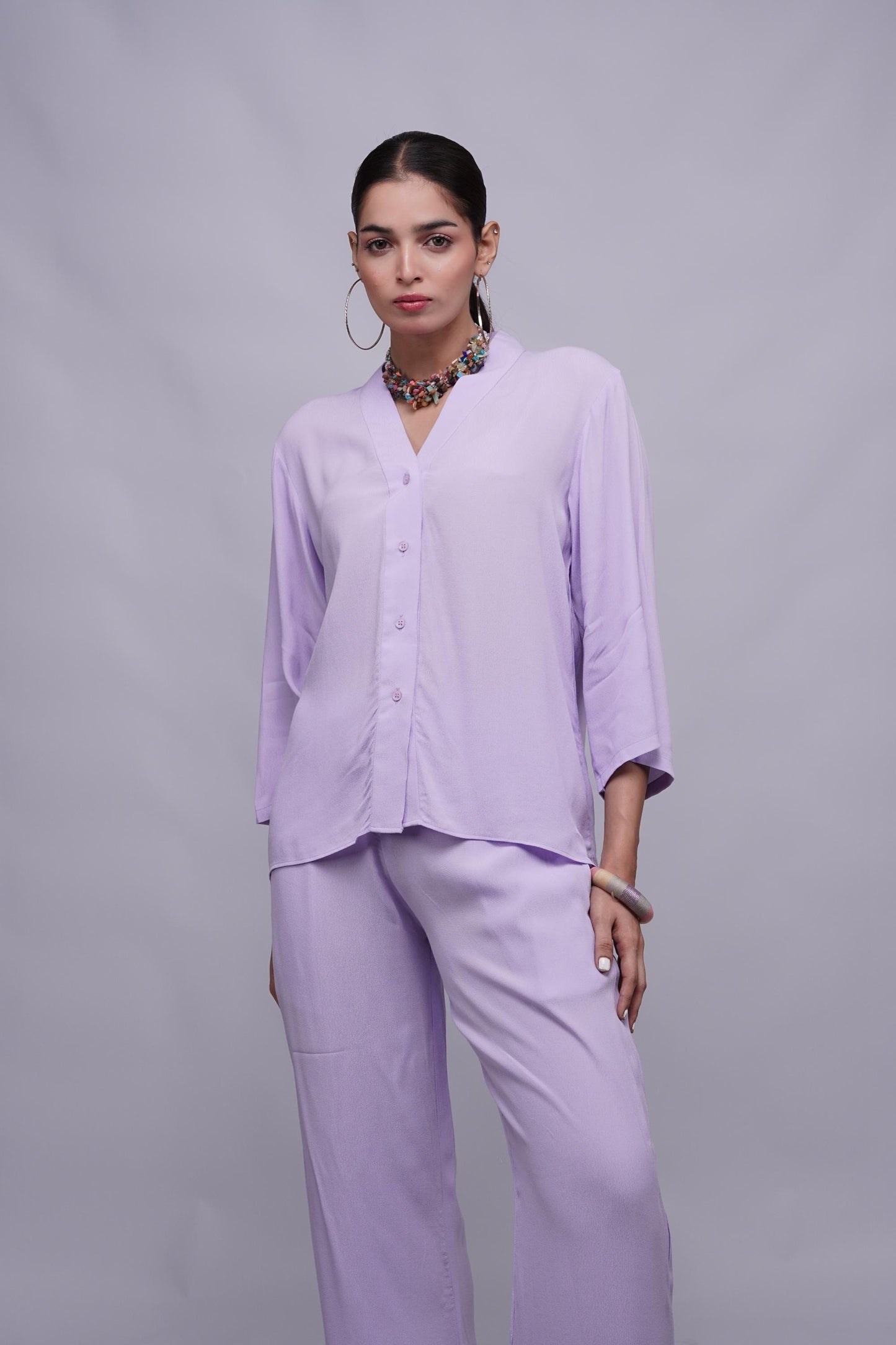 Classic Essence Light Violet Casual Set | Shirt & Trouser