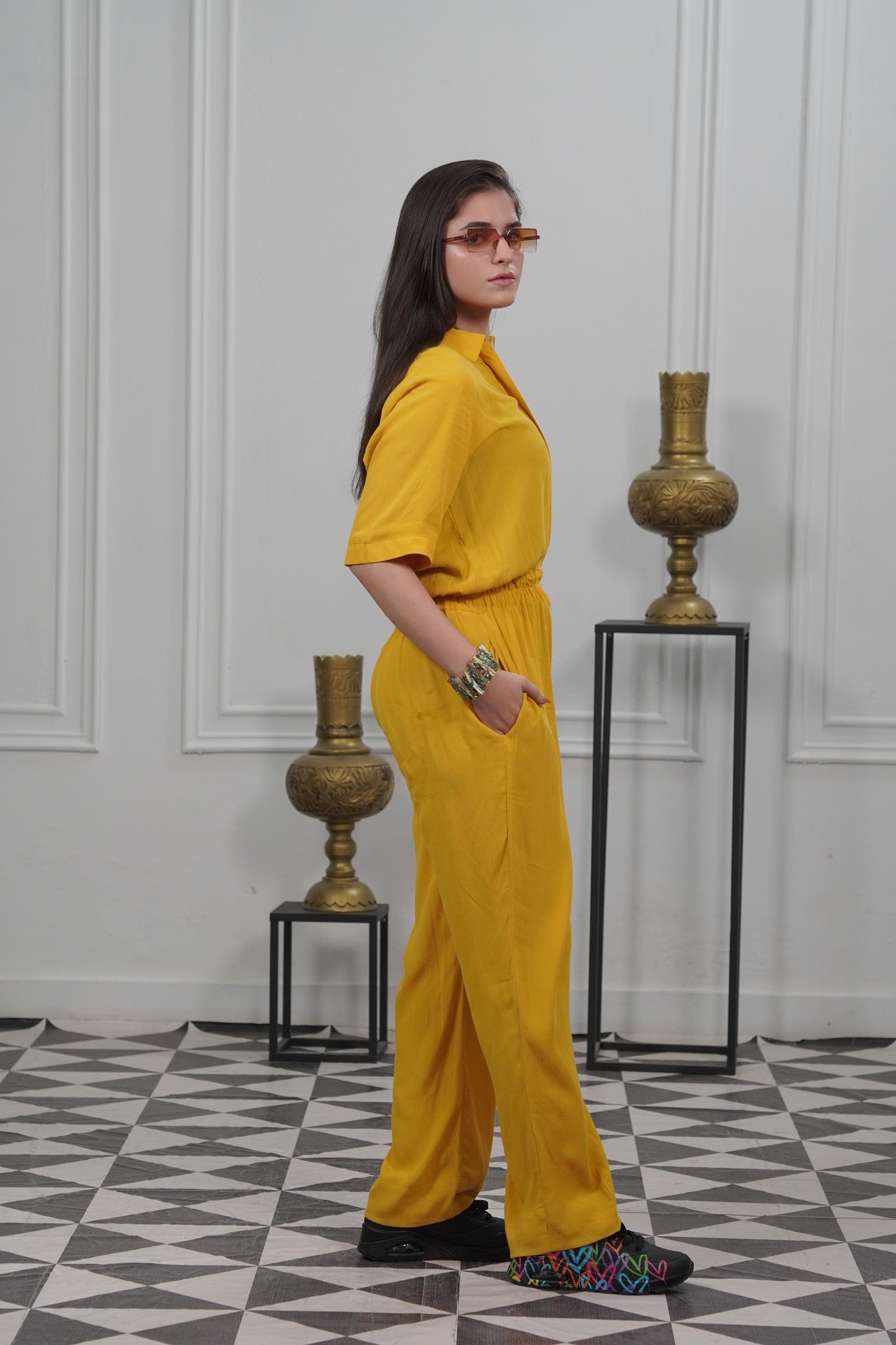 Classic Essence Yellow Casual Set | Shirt & Trouser