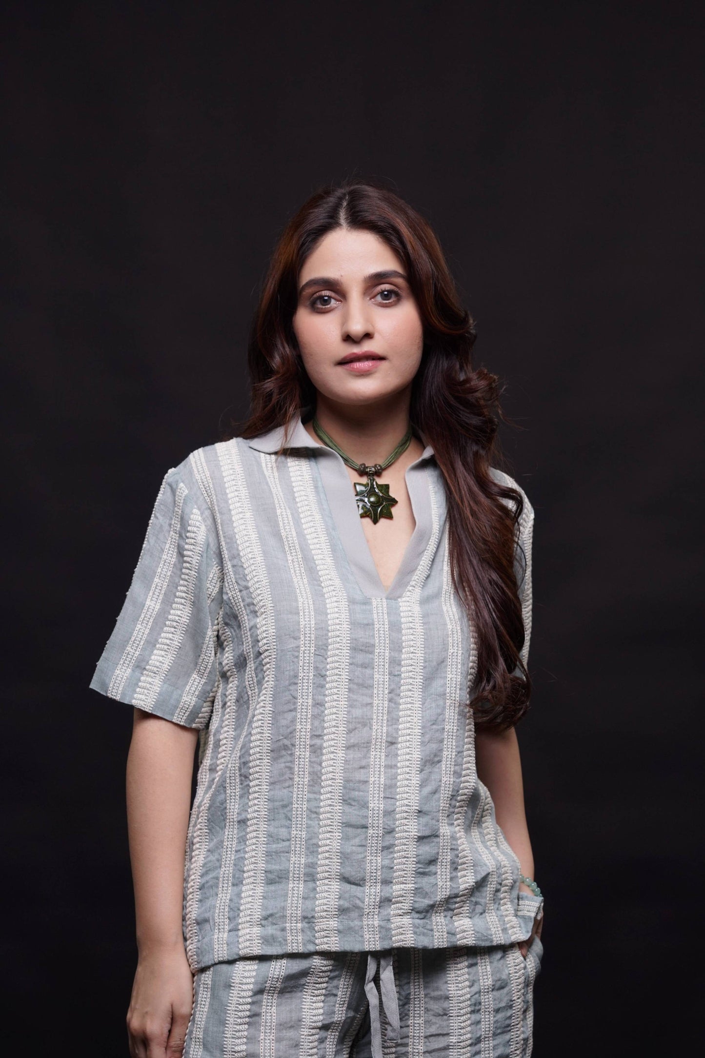 Classic Essence Feather Grey Casual Set | Shirt & Trouser