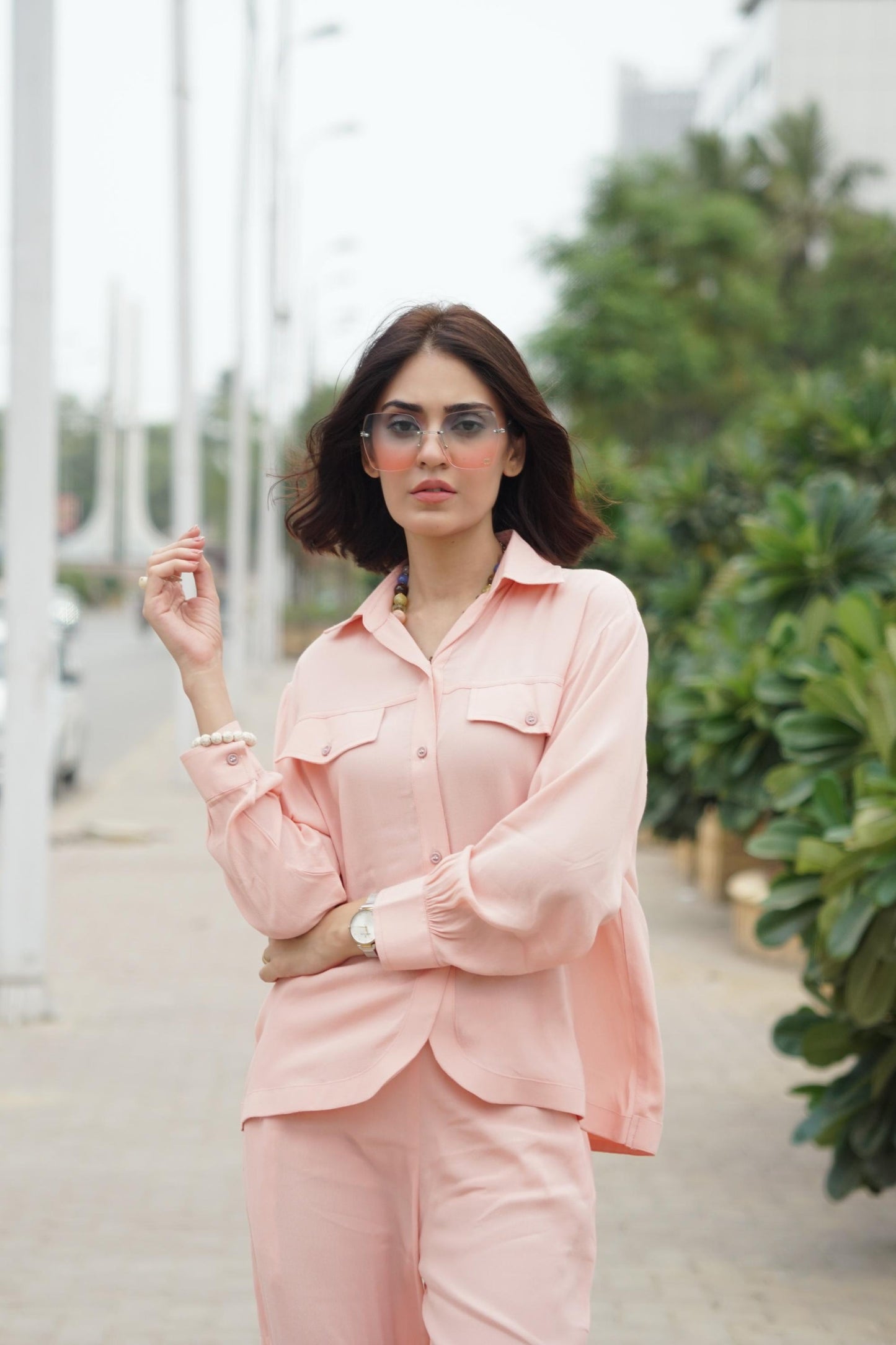 Classic Essence Light Pink Casual Set | Shirt & Trouser