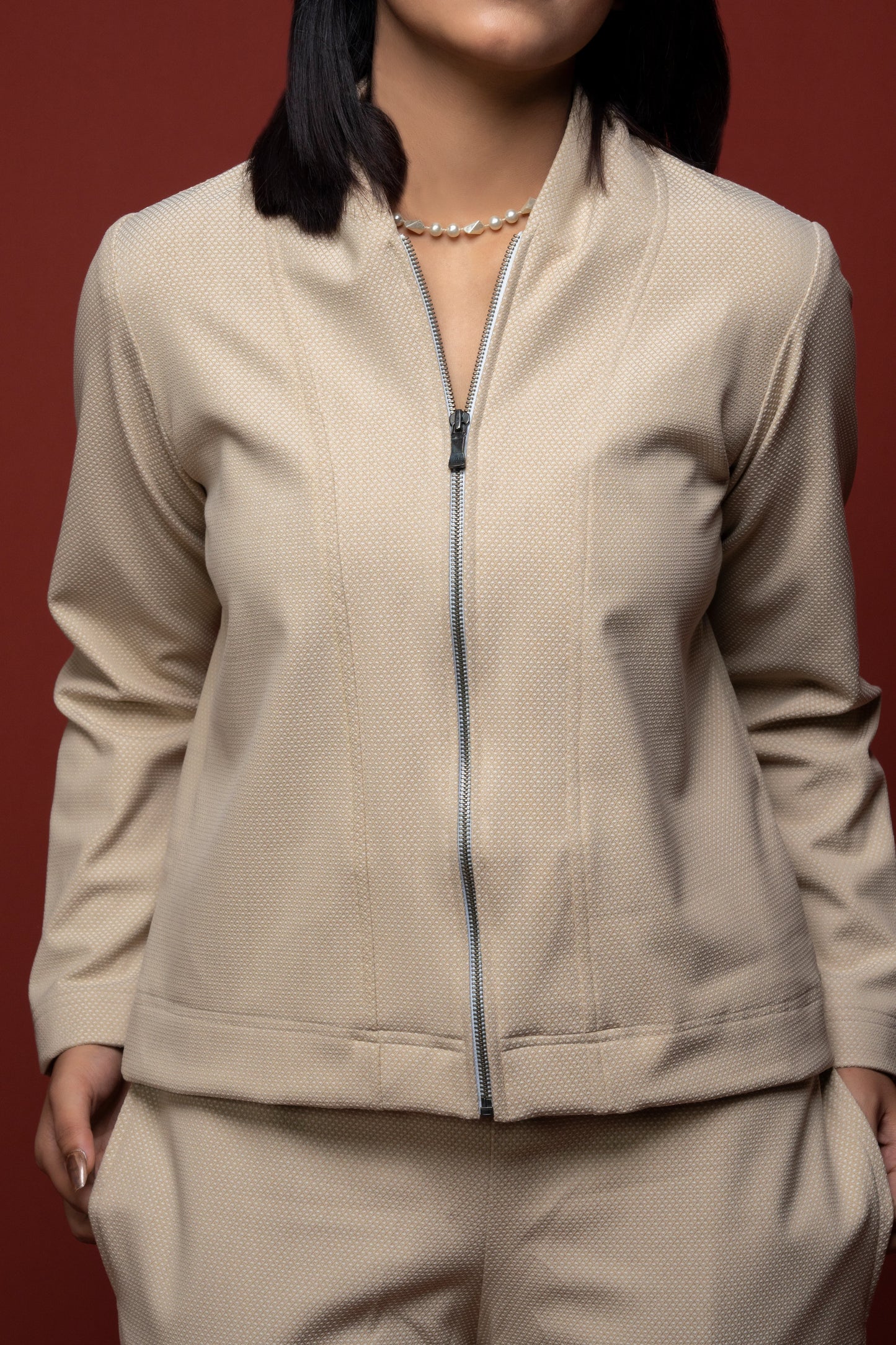 Classic Essence Off-white Zipper Set | Shirt & Trouser