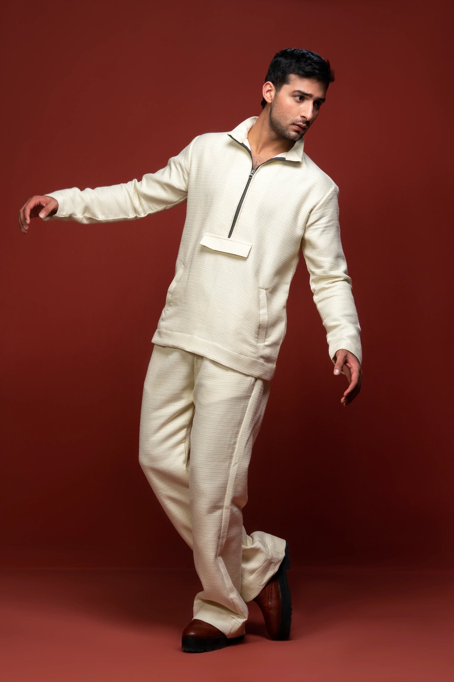 Classic Essence Off-white Coord Set | Shirt & Trouser