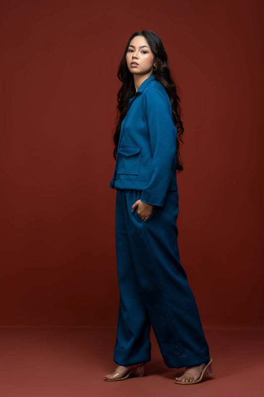 Classic Essence Blue Casual Set | Shirt & Trouser