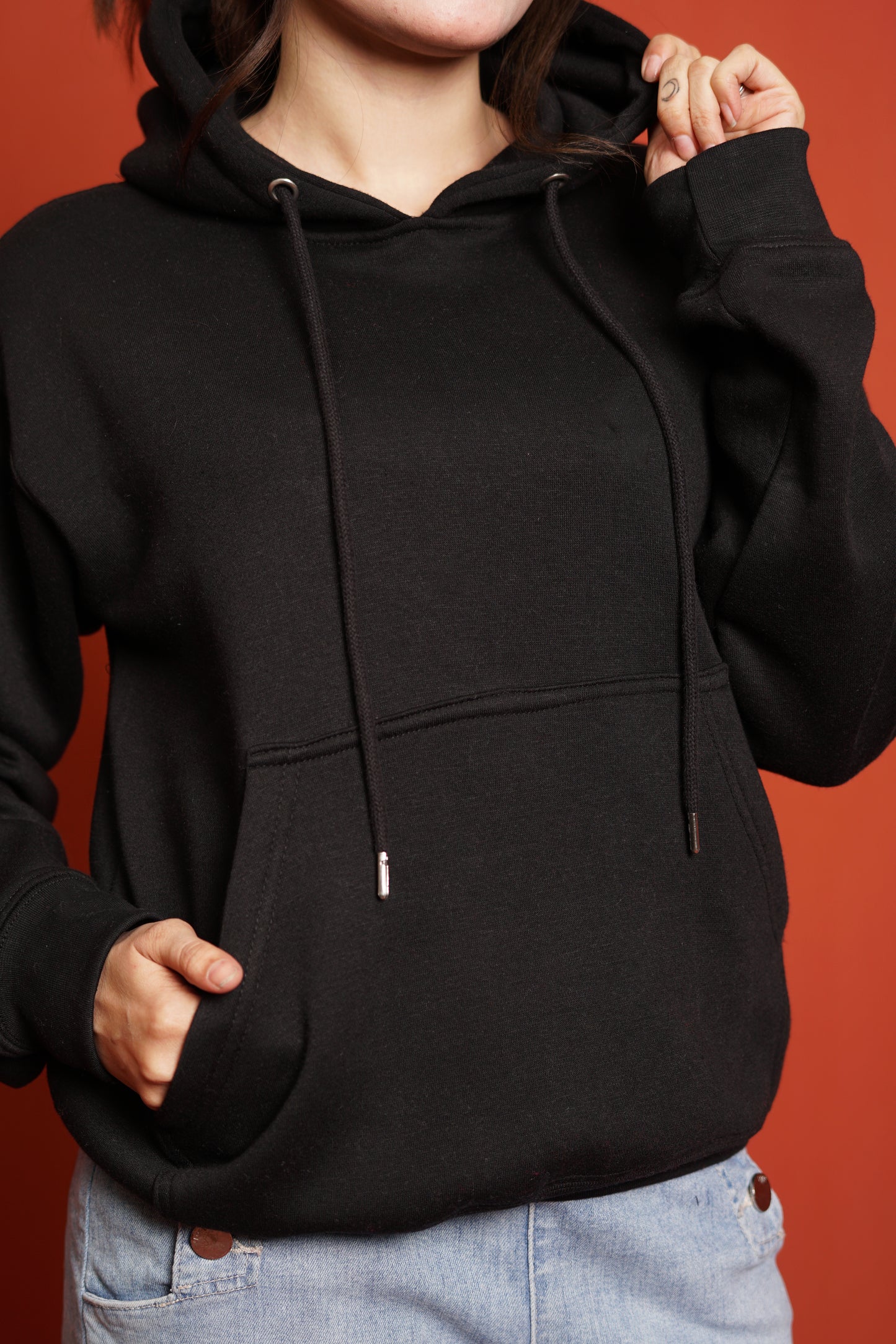 Hoodies Drop Shoulder Black Women