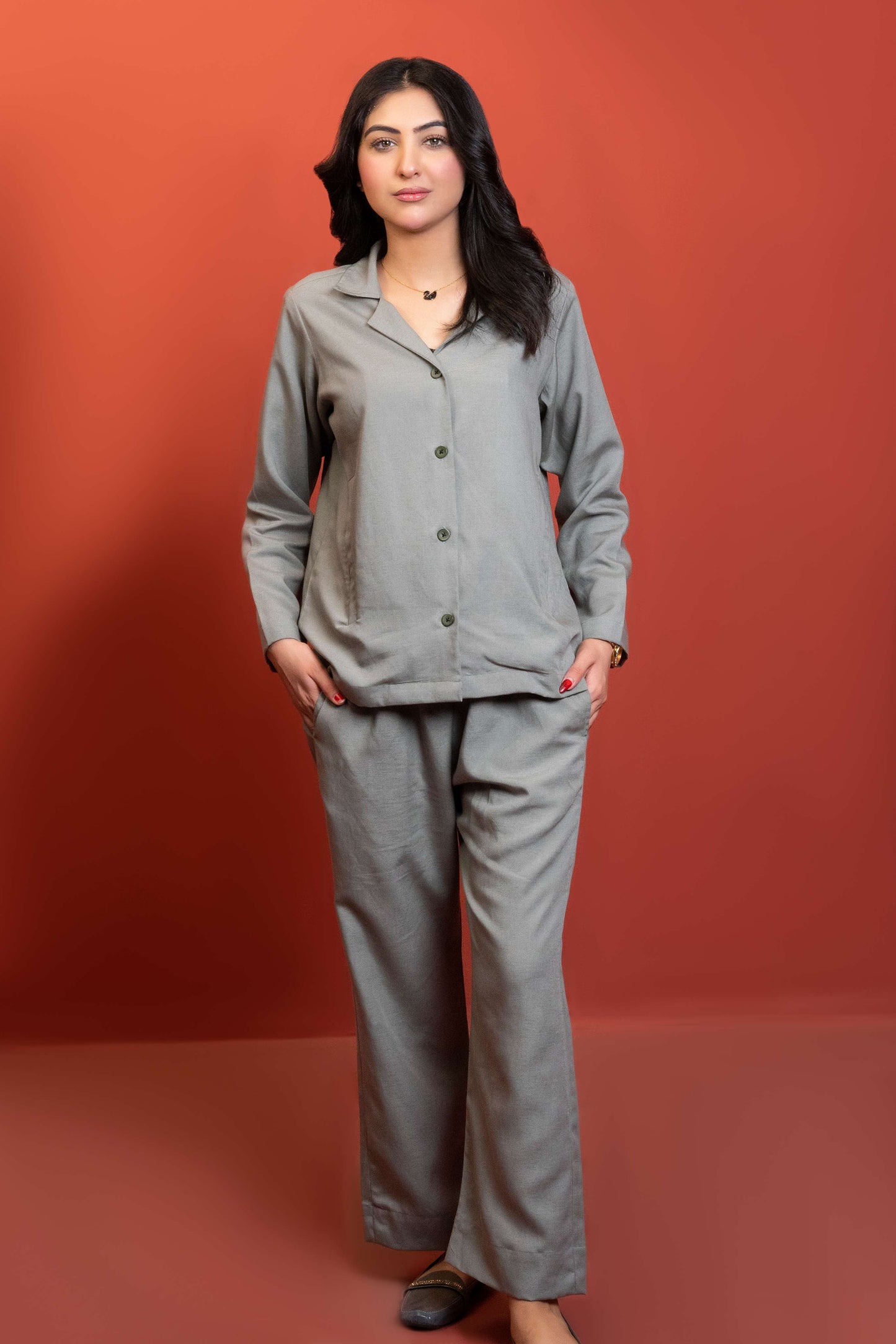 Classic Essence Silver Casual Set | Shirt & Trouser
