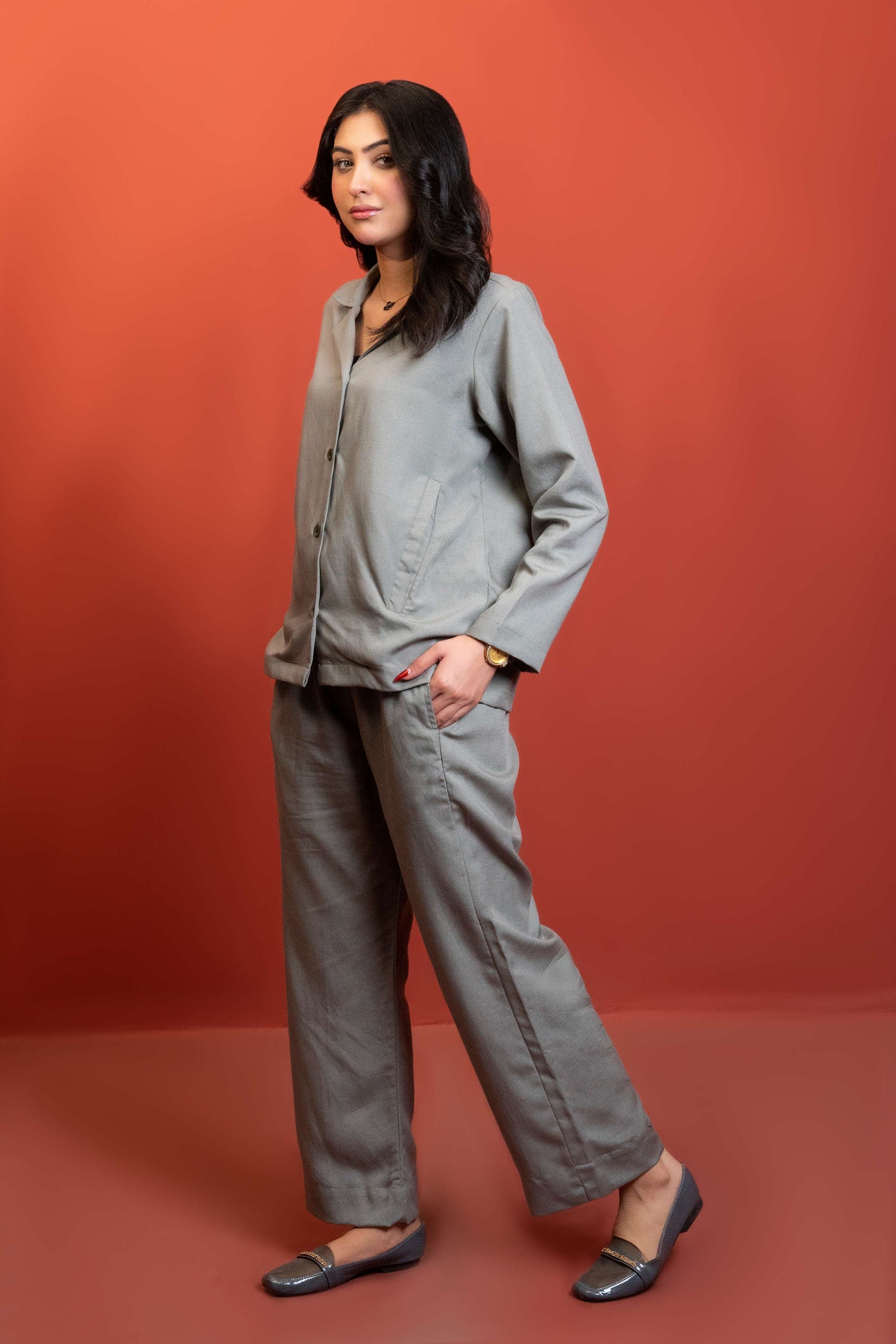 Classic Essence Silver Casual Set | Shirt & Trouser
