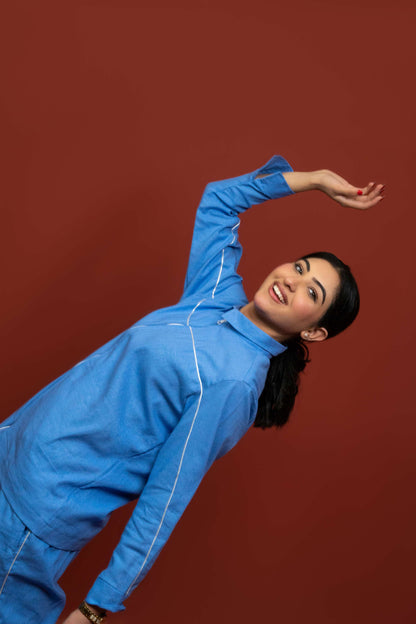 Classic Essence Blue Casual Set | Shirt & Trouser