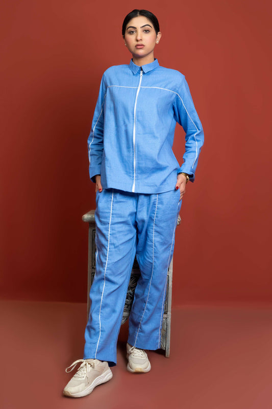 Classic Essence Blue Casual Set | Shirt & Trouser
