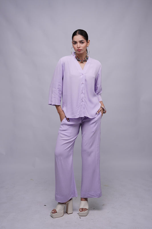 Classic Essence Light Violet Casual Set | Shirt & Trouser