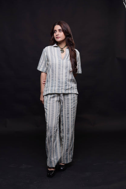 Classic Essence Feather Grey Casual Set | Shirt & Trouser
