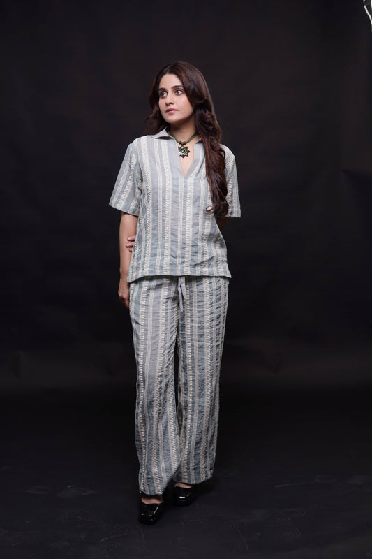 Classic Essence Feather Grey Casual Set | Shirt & Trouser