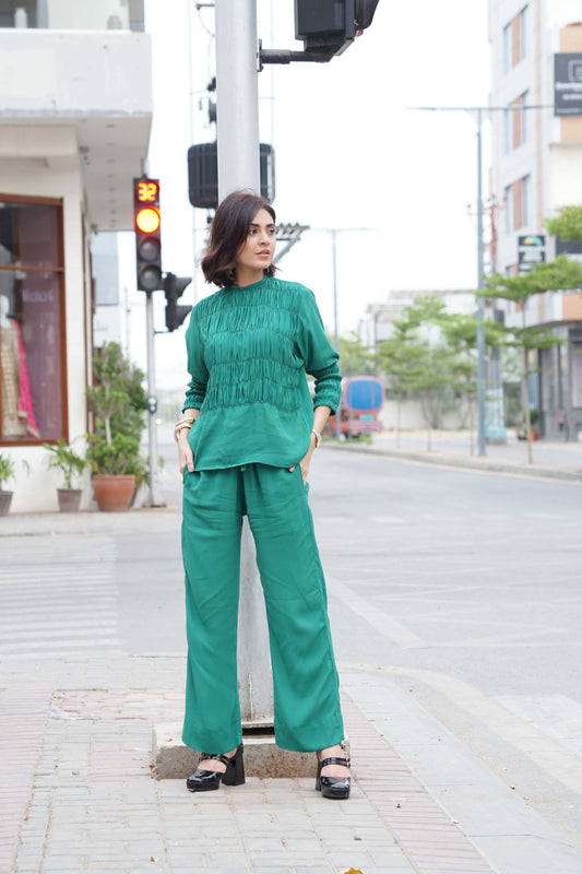 Classic Essence Sea Green Casual Set | Shirt & Trouser