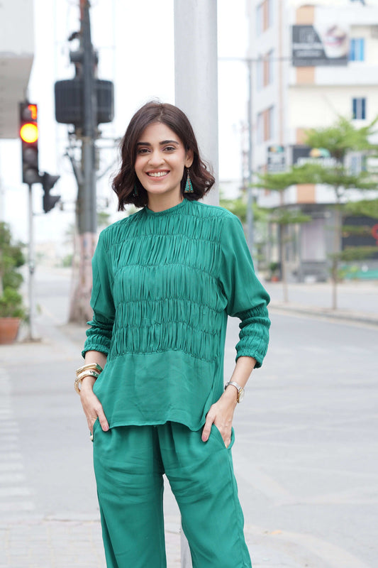 Classic Essence Sea Green Casual Set | Shirt & Trouser