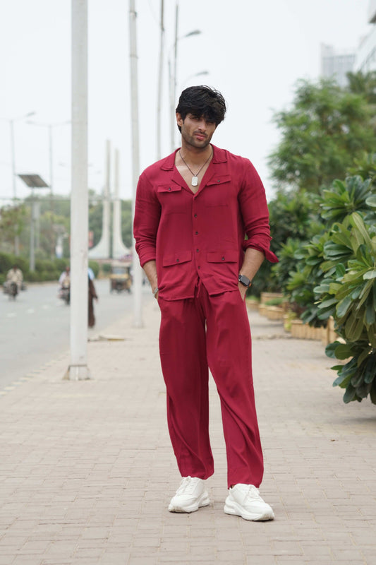 Classic Essence Red Coord Set | Shirt & Trouser