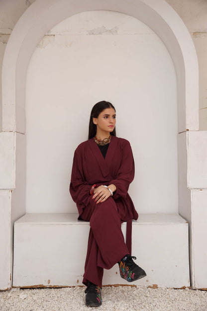 Classic Essence Maroon Casual Set | Shirt & Trouser