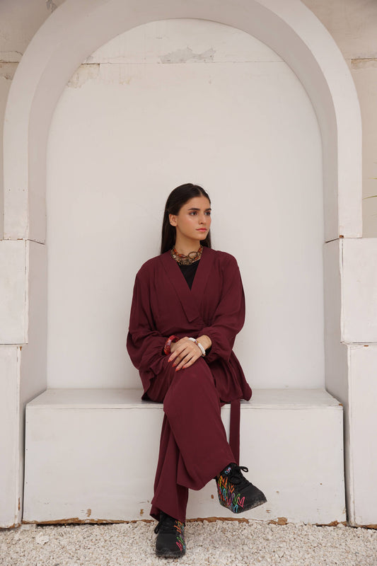 Classic Essence Maroon Casual Set | Shirt & Trouser