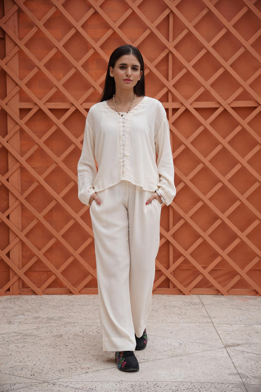 Classic Essence White Casual Set | Shirt & Trouser