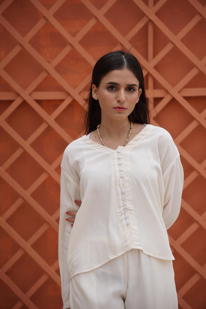 Classic Essence White Casual Set | Shirt & Trouser