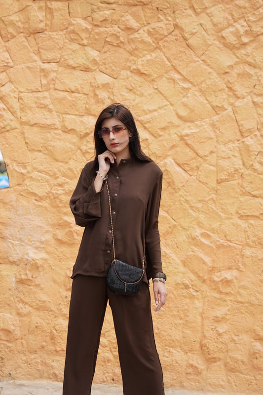 Classic Essence Brown Casual Set | Shirt & Trouser