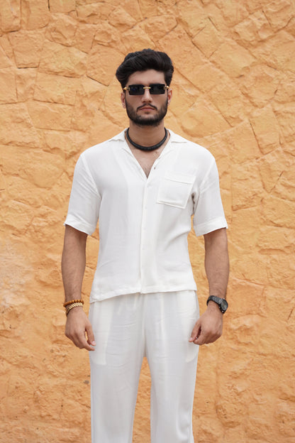 Classic Essence White Coord Set | Shirt & Trouser