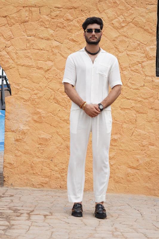 Classic Essence White Coord Set | Shirt & Trouser