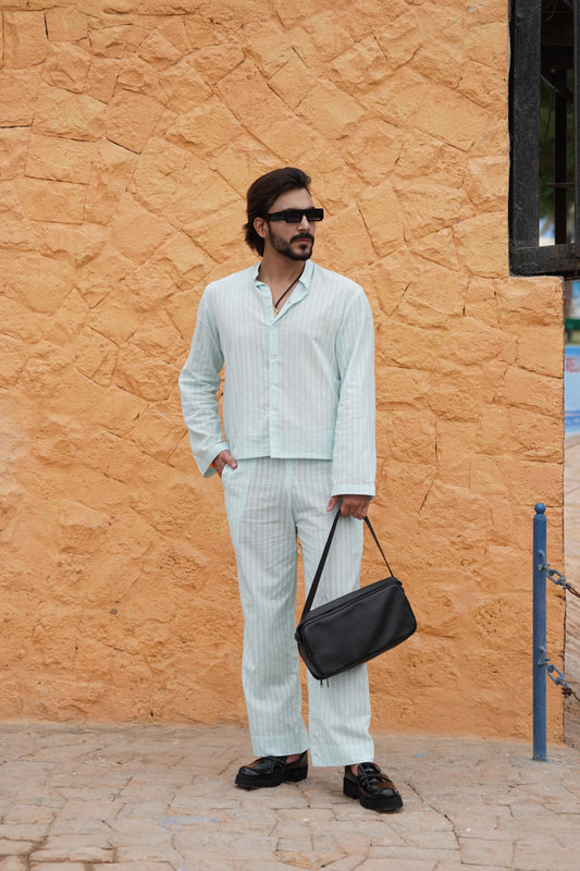 Classic Essence Light Green Coord Set | Shirt & Trouser