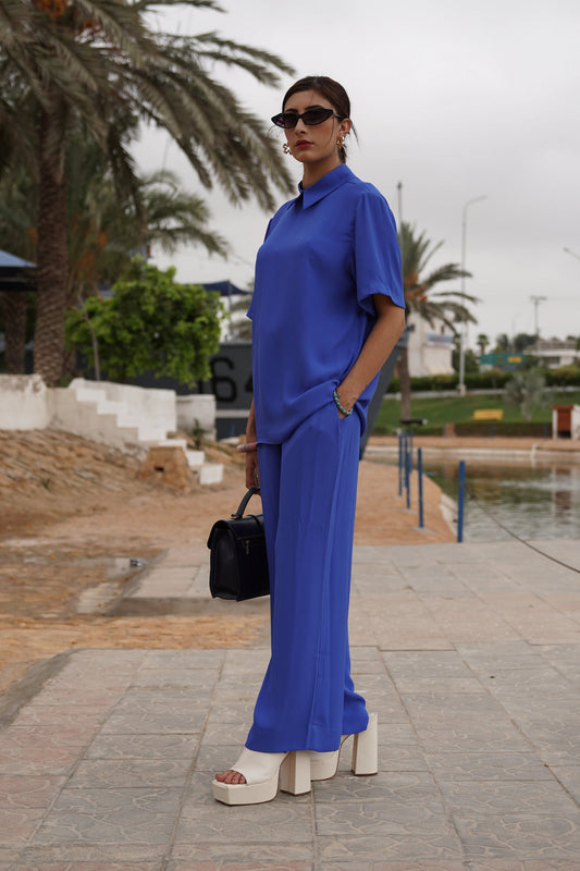 Classic Essence Blue Casual Set | Shirt & Trouser