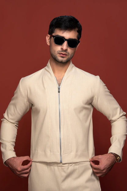Classic Essence Off-white Zipper Set | Shirt & Trouser