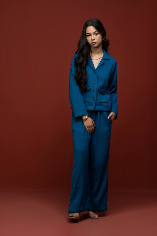 Classic Essence Blue Casual Set | Shirt & Trouser