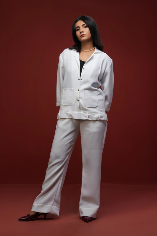 Classic Essence White Casual Set | Shirt & Trouser
